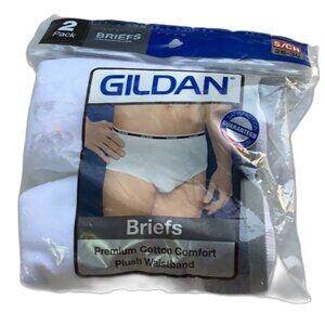 GILDAN 2 pack Briefs White Cotton Gray Plush Waistband Men Small 28 30
